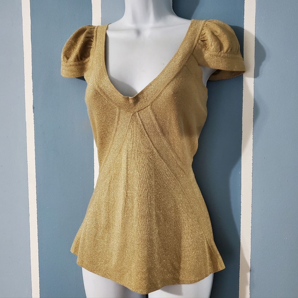 Vintage Moda International Gold Shimmer Blouse, Size Lg
